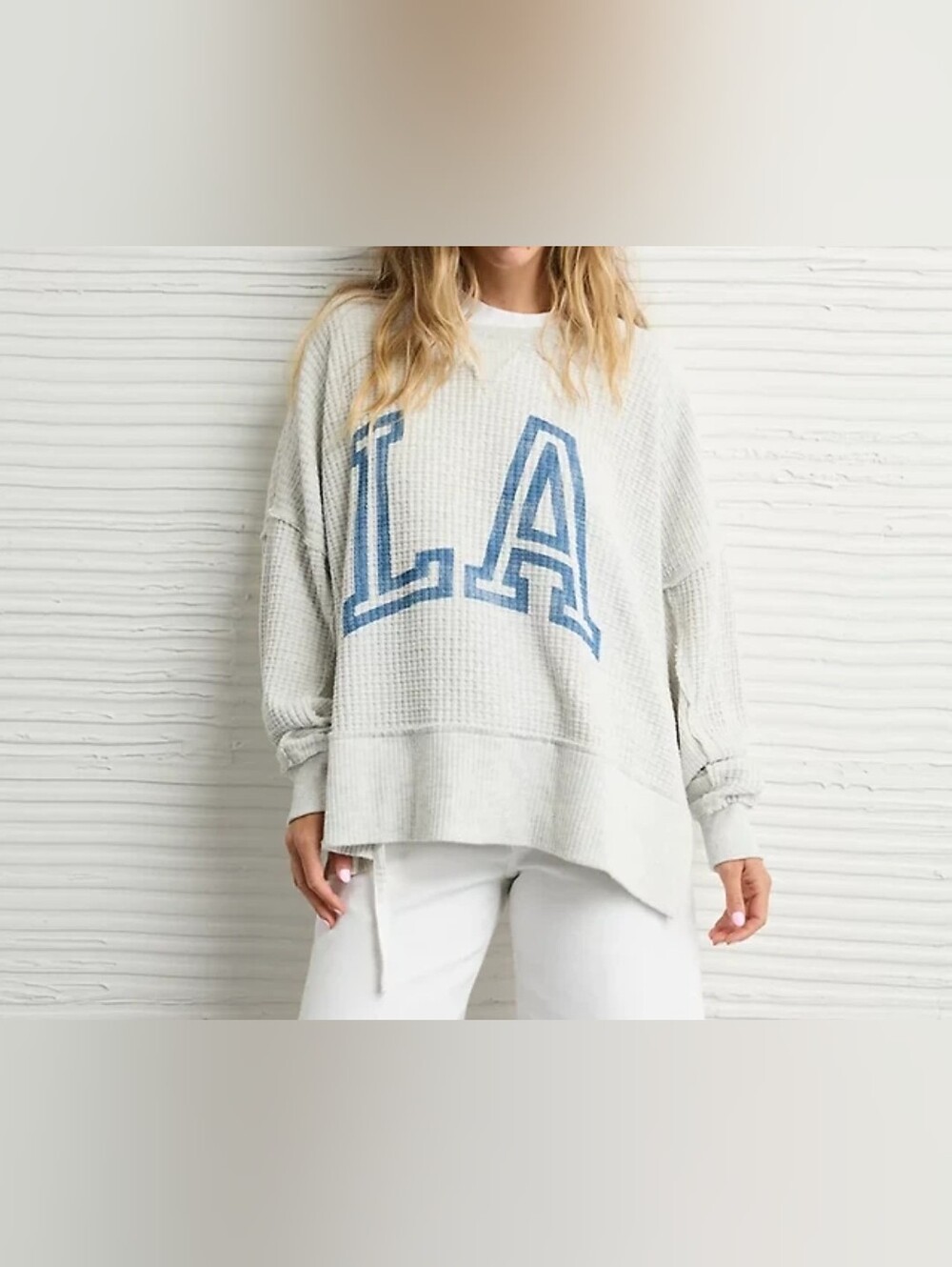 💎 American Eagle Outfitters Women's Top BIG HUG Crewneck Waffle